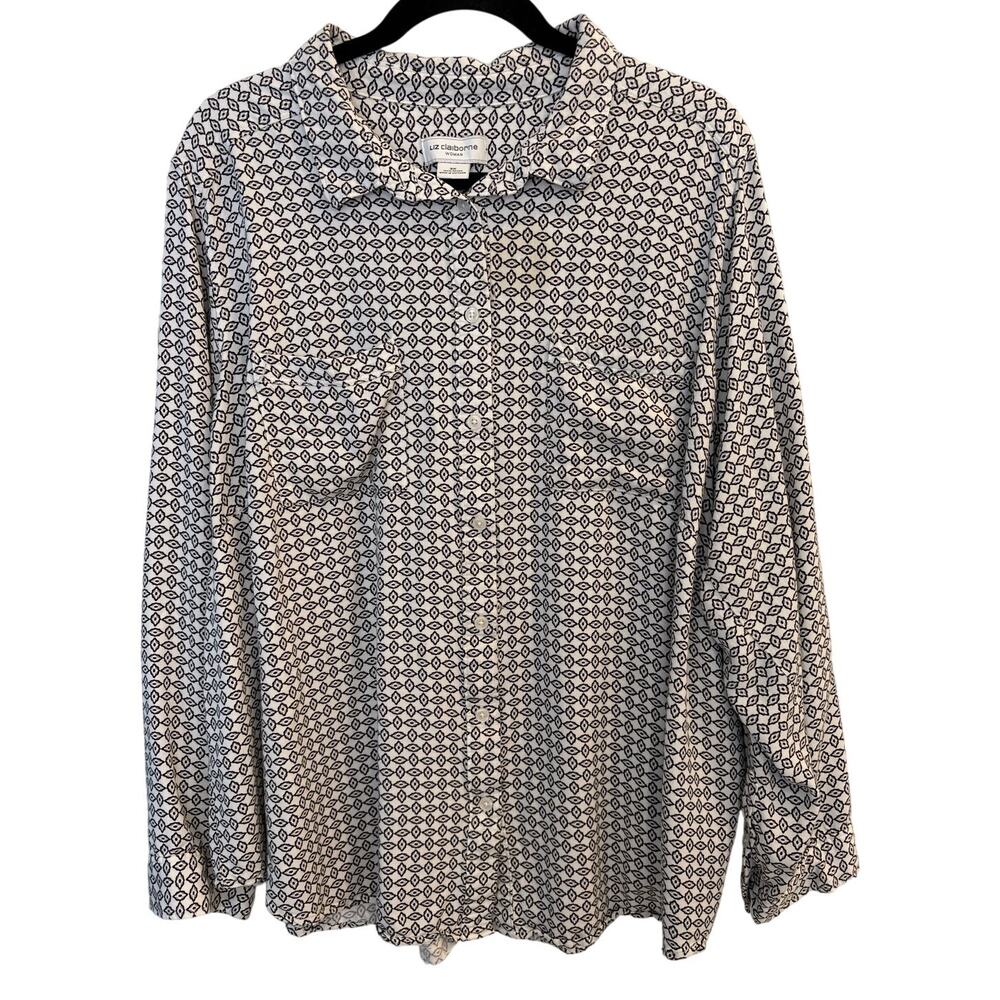 Liz Claiborne Geometric Print Button Down Blouse Long Sleeve Casual Workwear 3X
